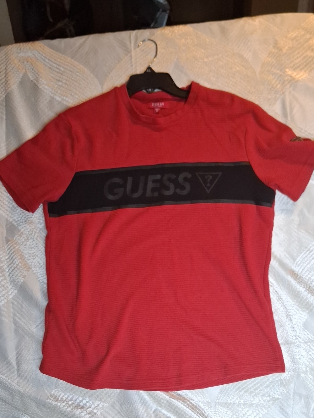 Guess Red Short Sleeve Tee with Black Logo Band